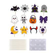12pcs Halloween Icon Cake Toppers, Bat Ghost Spider Web Cupcake Picks, Birthday Dessert Decoration - View 7