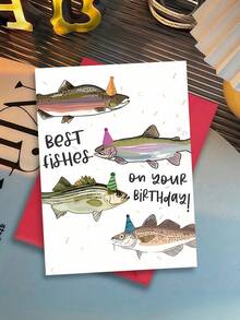 OBOVAY 1pc "Best Fishes" Funny Fish Birthday Card With Envelope - Humorous Happy Birthday Greeting Card - Perfect Birthday Gift For Dad, Fishing Enthusiasts, Family & Friends, Blank Inner Page For Writing - View 5
