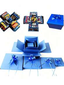 Explosion box or surprise box مجموعة صندوق هدايا انفجار 16 قطعة باللون الأحمر/الأزرق، صندوق هدايا مفاجأة وصور، إكسسوارات ألبوم سكرابوك DIY إبداعي، هدية وجبات خفيفة، هدية للأزواج، عيد ميلاد، عرض زواج، عيد الحب، عيد الأب، حفلة تخرج - مشاهدة 6