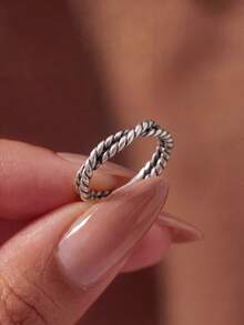 1pc Romantic S925 Sterling Silver Double-Strand Twisted Rope Ring, Exquisite Women's Jewelry, Girlfriend Gift, Daily Wear Accessory - Silver - View 1