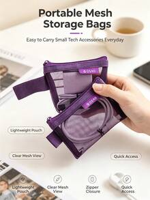 Transparent Mesh Storage Bag Set, Makeup Bag, Portable Coin Purse, Stationery Pencil Case, Zipper Travel Toiletry Bag, Suitable For Home Office Data Cable Storage Accessories, Portable Coin Purse For Outings, Can Store Cards, Keys And Other Items - A - View 5
