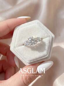 1pc Women's Sparkling Cubic Zirconia Three-Stone Ring, Engagement Wedding Party Daily Wear Anniversary Jewelry Gift - Silver - View 3
