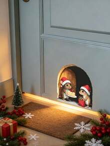 3pcs Christmas Mini Wall Sticker,3D Mouse Hole Wall Decals Fun Animal Stickers,Christmas 3D Realistic Mouse Hole Wall Sticker,Funny Santa Mice With Cheese Gift Pattern Sticker For Christmas Party Decor,Xmas Baseboard Door Window Border Home Decor. - A - View 4