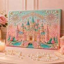 1pc New Pearl Painting Set, Pink Castle Shiny Theme, Pearl Material, Frameless Handmade Craft, Suitable For Bedroom Decor, Living Room Wall Art, Room Decoration, Perfect Gift For Friends And Family - A - View 3
