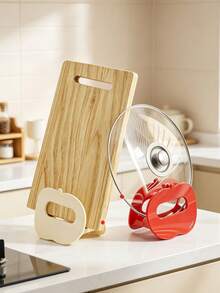 1pc Apple Shaped Lid Rest Stand, Cream White Red Cutting Board Holder, Kitchen Countertop Pot Lid Organizer Rack, Space Saving Cooking Lid Holder With Drip Tray - Multicolor - View 2