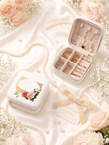 Letter PU Leather Portable Travel Jewelry Storage Box For Women, Stores Necklaces And Rings,Gift Ideas,Suitable For Home Storage And Commuting. - Flowers Letter 2 - View 68
