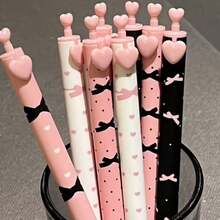 4pcs/Box Pink Bow Neutral Pens, 0.5mm, Quick-Drying Smooth, Pink White Black 3 Colors, Multiple Cute Patterns, Essential For Office And Study - Sets - View 9