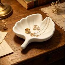White Leaf Jewelry Tray For Storing Rings, Earrings, Necklaces And Small Accessories. Cute Home Desktop Decor, Ideal Birthday And Holiday Gift. - White - View 3