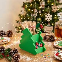 1pc Green Christmas Tree Cutlery Caddy Plastic Utensil Storage Box 3 Compartment Countertop Silverware Holder For Kitchen Dinner Table Party Decor - Multicolor - View 4