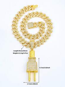 1PC Iced Out Plug Pendant Necklace, Hip Hop Bling Cuban Link Chain Power Plug Charm For Men Rapper Party Jewelry - Full Diamond Plug Pendant Cuban Chain - View 2