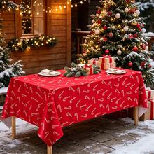 3pcs Christmas Candy Cane Tablecloth Set, Suitable For Rectangular Tables, Red And Green Disposable Christmas Plastic Tablecloth, Waterproof Candy Cane Christmas Table Decor, Perfect For Holiday New Year Party, Size 54x108 Inches - Red - View 8