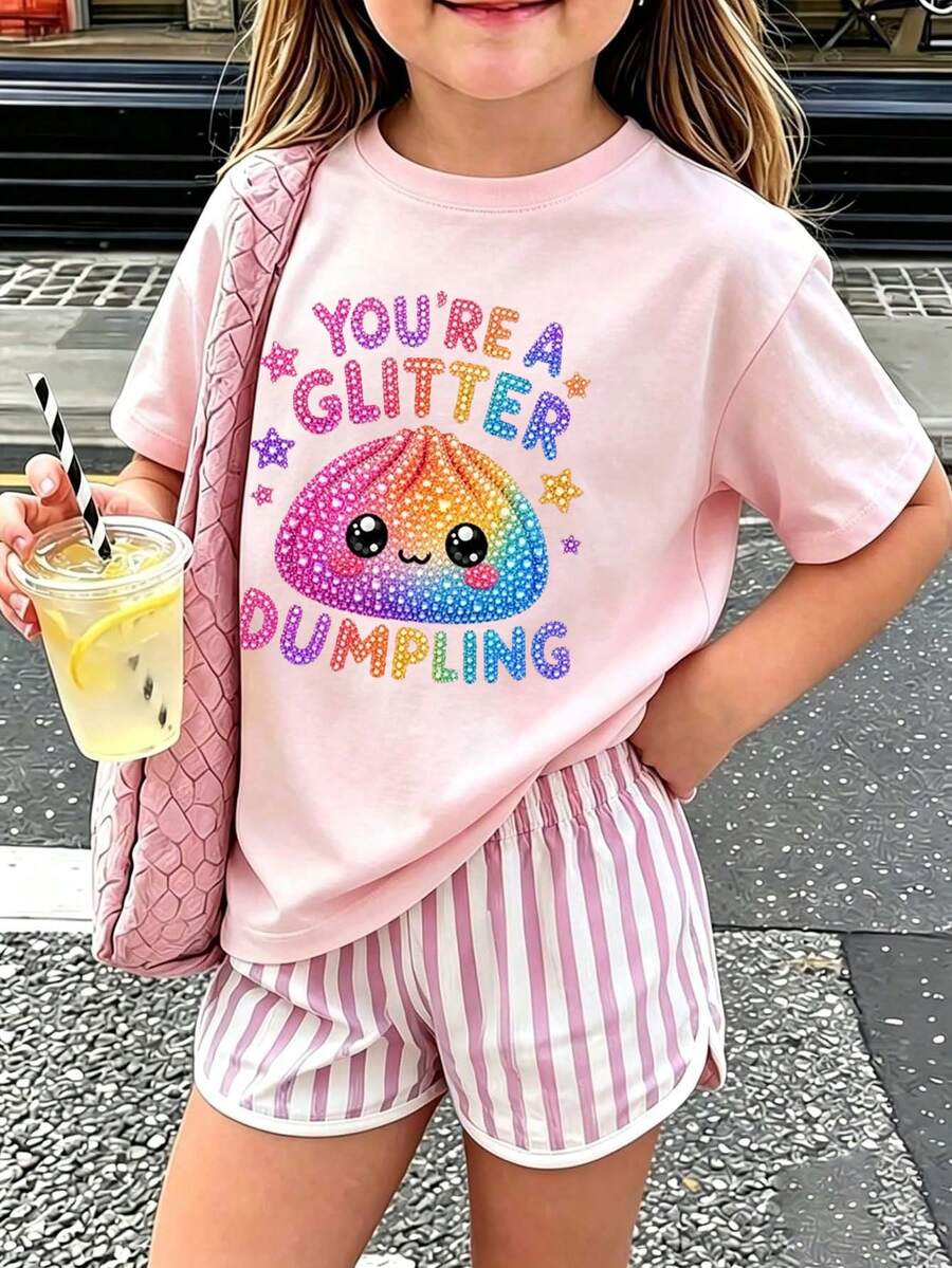 Tween Girl Casual Fun Print Crew Neck Short Sleeve Pullover T-Shirt Summer Top - Pink - View 1