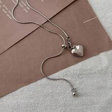 1pc Minimalist Style 3 Options Silver Heart Star Square Pull Necklace Women's New Niche Luxury Pendant Sweatshirt Chain Accessory Suitable For Men And Women Daily Use - Love - View 3
