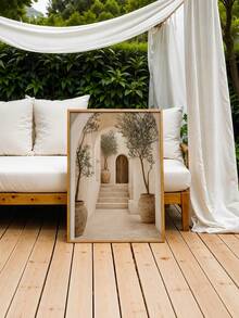 1/2pcs Bohemian Mediterranean Courtyard Canvas Wall Art, Warm Terracotta Color Pool Olive Tree Architecture Print, Rustic Neutral Aesthetic Poster, Bedroom Living Room Farmhouse Dining Room Home Wall Decor, Gift - Abstract Style - View 4