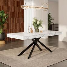 140/180*80 Extendable Dining Table 6-8, Modern Marble Effect Expandable Kitchen Table With Metal, Rectangular Dining Room Table, Space Saving Table Dining Room, White Marble - White Marble + MDF - View 1