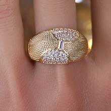 1pc Minimalist Geometric Semi-Circular Symmetrical Design Cubic Zirconia Inlaid Women's Ring - Multicolor - View 5