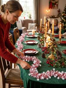 4pcs 2m Christmas Snowflake Sequin Ruffle Ribbon, Christmas Tree Decoration, Christmas Table Decoration, Christmas Stair Railing Decoration, Christmas Party Decoration, DIY Christmas Gift Basket Decoration, Christmas Chair Back Decoration - Multicolor - View 5