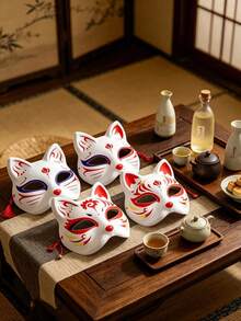 1/3/6 Pcs Therian Mask DIY Blank White Cat Fox Animal Half Face Mask Halloween Masquerade Cosplay Party Mask - DIY Mask - View 2