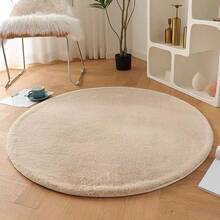 Faux Rabbit Fur Solid Color Cream Style Round Home Decor Rug, Fluffy Soft Warm Ultra-Soft Plush Carpet For Living Room, Bedroom, Bedside, Study And More - Apricot - View 11