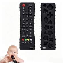 1件遙控器造型嬰兒咬咬玩具，柔軟矽膠咀嚼玩具，緩解出牙不適，3-24個月嬰兒男孩女孩早教感官玩具 - 黑色 - 查看 8