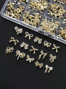30pcs/20pcs/10pcs Metal Bow Nail Art Charms, Shiny Rhinestone & Pearl Inlaid Alloy Nail Decorations, Luxury 3D Bow Nail Accessories For DIY Nail Art - Multicolor - View 4