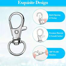 1/10/50/100pcs Keychain Hooks Clips (32mm), Rotating Lobster Claw Metal Swivel Key Chain Clips, Suitable For Keychain Making, DIY Crafts, Pet Collars (Silver) - Lobster Claw Keychain - View 4