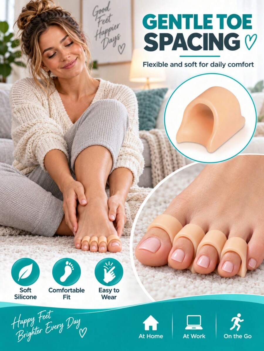 Separadores de dedos reutilizables de gel, adecuados para los dedos gordos, férulas acolchadas suaves para los dedos, almohadillas para pies para hombres y mujeres - Cómodas y suaves, con diseño ergonómico - Cuidado de los pies - Protector de dedos de los pies - Ver 1