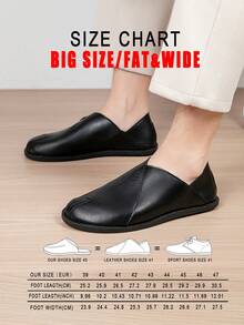 Men's Soft Leather Breathable Loafers, Slip-On Business Casual Commuter Shoes, Everyday Leisure - Black - View 17