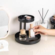 2 Tier Round Gold Makeup Organizer Metal Vanity Tray Double Layer Storage Rack For Perfume Jewelry Cosmetic Bathroom Dresser Decor - Multicolor - View 4