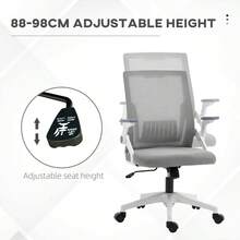 Mesh Office Chair, Computer Desk Chair With Flip-Up Armrests, Lumbar Back Support And Swivel Wheels, Black On-Site - Grey + Polyester - View 7