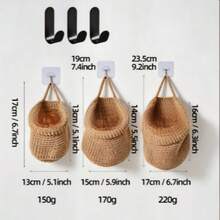 3PCS Hanging Woven Basket Set With 3 Sizes, Boho Cotton Rope Wall Hanging Storage Baskets, Decorative Space Saving Wall Organizer For Bathroom Bedroom Living Room - Khaki - View 7