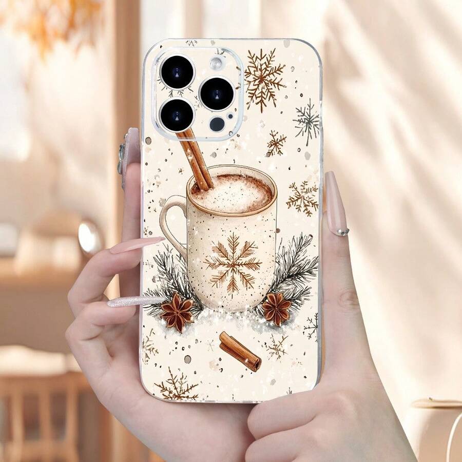 Phone Case: Winter Coffee Snowflake Pattern Autumn Creative Unisex Transparent Soft Anti-Drop New Phone Case, Suitable For IPhone11/12/13/14/15/16/16Pro/16ProMax/17/17pro/17ProMax/18pro 18ProMax - Multicolor - View 1