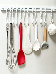 No-Drill Sliding Hook Rack, Multiple Movable Hooks With Adjustable Spacing, Kitchen Wall Cabinet Door Storage Rack, Hanging Pot Spatula Soup Spoon Whisk Peeler Kitchen Utensils, Student Dorm Space-Saving Countertop Organizer, Home Cabinet Door Wall-Mounted Storage Accessory - View 3