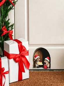 3pcs Christmas Mini Wall Sticker,3D Mouse Hole Wall Decals Fun Animal Stickers,Christmas 3D Realistic Mouse Hole Wall Sticker,Funny Santa Mice With Cheese Gift Pattern Sticker For Christmas Party Decor,Xmas Baseboard Door Window Border Home Decor. - A - View 5