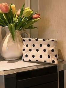 Foldable Fabric Storage Basket With Handles, Polka Dot Style Desktop Cosmetic Organizer Box, Multi-Purpose Sundries Storage For School Office Dressing Table Dorm Room, Sturdy Modern Home Decor, Gift For Students Office Workers Home Organizers - Multicolor - View 6