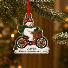 1pc Customized Name Snowman Riding Bicycle Christmas Ornament, Christmas Bicycle Pendant, Snowman Couple Winter Souvenir, Cyclist Holiday Gift, Christmas Tree Hanging Decoration, Christmas Gift - Multicolor - View 11