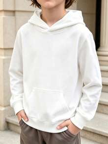 Sudadera blanca sólida clásica y casual versátil para niño preadolescente, adecuada para usar en capas o sola - Blanco - Ver 1