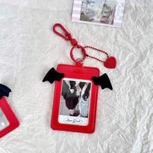 Red Devil Wings 3-Inch Leather Card Holder, 2 Slots, Korean Style, For ID Card, Access Card, Small Card, Campus Card, Halloween Gift - A - View 5