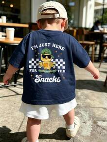 Baby Boy Street Style T-Shirt, Soft Loose Short Sleeve Top - Navy Blue - View 8