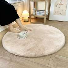 Faux Rabbit Fur Solid Color Cream Style Round Home Decor Rug, Fluffy Soft Warm Ultra-Soft Plush Carpet For Living Room, Bedroom, Bedside, Study And More - Apricot - View 3