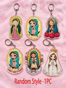 6pcs Cute Our Lady Of Guadalupe Acrylic Keychains, Cartoon Virgin Mary Religious Key Rings, Catholic Faith Hanging Decor Key Fobs, Suitable For Bags, Backpacks, Purses, Christian Spiritual Gifts For Women And Girls - Multicolor - View 14