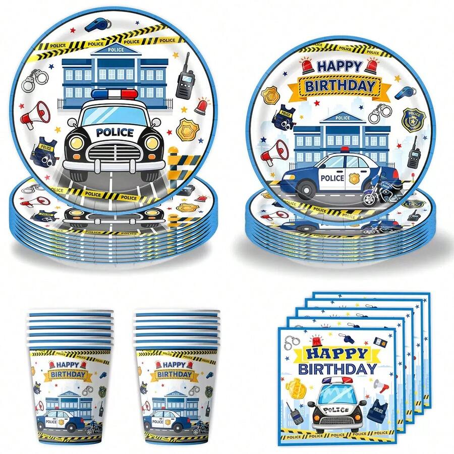 This Police-Themed Party Set-Featuring Disposable Plates, Napkins, And Paper Cups For 10 Guests-Is Perfect For Birthdays, Weddings, Themed Holiday Parties, Family Picnics, And A Variety Of Other Occasions. - Multicolor - View 1