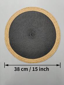 1pc/4pcs/6pcs 15-Inch Black Round Woven Placemats, Round PP Woven Placemats, Wide Paper Edge, Washable, Wipeable, Easy To Clean, Heat Resistant, Suitable For Holiday Parties, Indoor And Outdoor Daily Use - Black - View 2