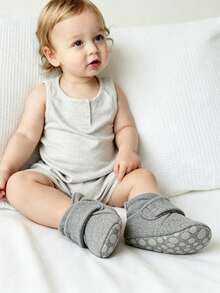 Newborn Infant Infant Girl Boy Booties Stay On Sock Slippers - Grey - View 2