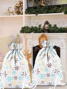 3pcs/1pc 51cm*39cmLarge Christmas Drawstring Gift Bag – Reusable, Durable Plastic Bag With Snowflake Print – Holiday Shopping Bag – Suitable For Christmas, Everyday Use, And Themed Parties - One Size Fits All - View 5
