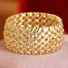 1pc Heavy-Duty Luxury Woven Mesh Women's Decorative Ring, Wide Band Jewelry, Versatile Daily Wear Accessory - Gold - View 5