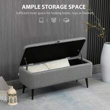 Linen-Look 92 X 31cm Storage Ottoman - White On-Site - Grey + Polyester - View 4