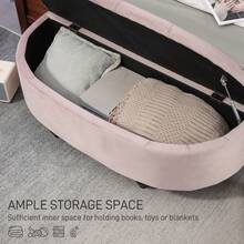 Velvet-Feel Half Circle Storage Ottoman - Dark On-Site - Pink + Rubberwood - View 4