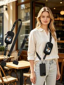 3-In-1 Phone Lanyard Chest Bag, Cute Bear Print, Phone Lanyard With Zippered Pocket, Crossbody Phone Lanyard And Wrist Strap. - Multicolor - View 7