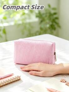 Campus Style Striped Pencil Case/Stationery Storage Bag - Multi-Functional Large Capacity Design, Can Store Office Supplies, Also Can Be Used As Creative Multi-Functional Pen Box Or Portable Travel Makeup Bag, Essential Item For College Students, Suitable For Students And Adults Daily Use, Back To School Season Essential - Multicolor - View 4